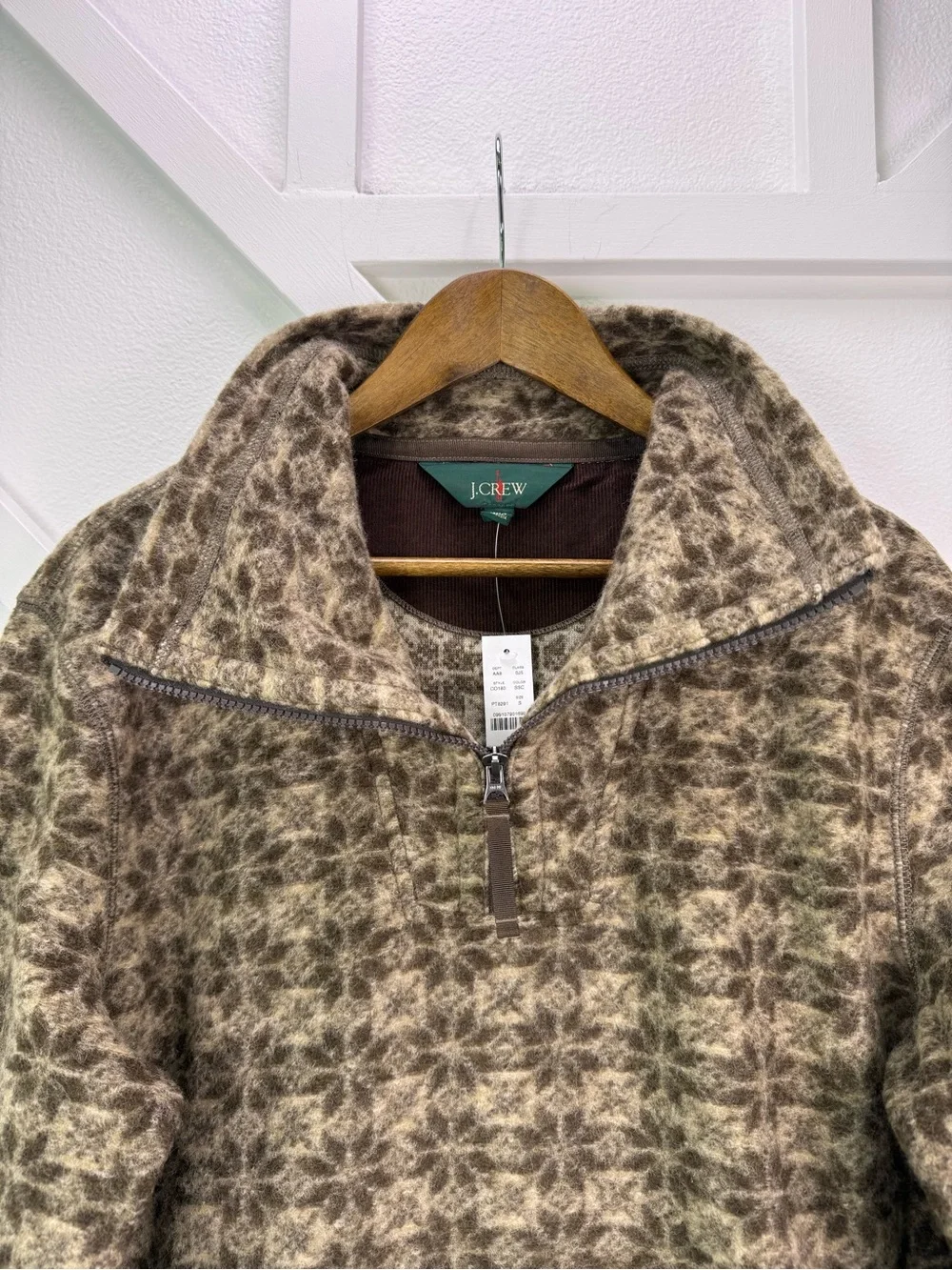 NWT J. Crew Wool Blend Sherpa Fleece Quarter Zip Pullover Snowflake Canva Small